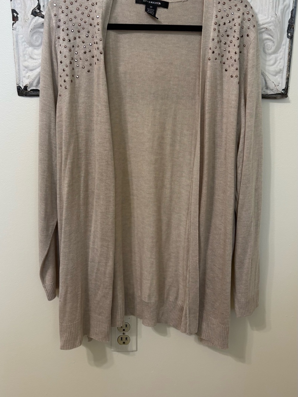 Beaded Open-Front Sweater Cardigan - Light Taupe